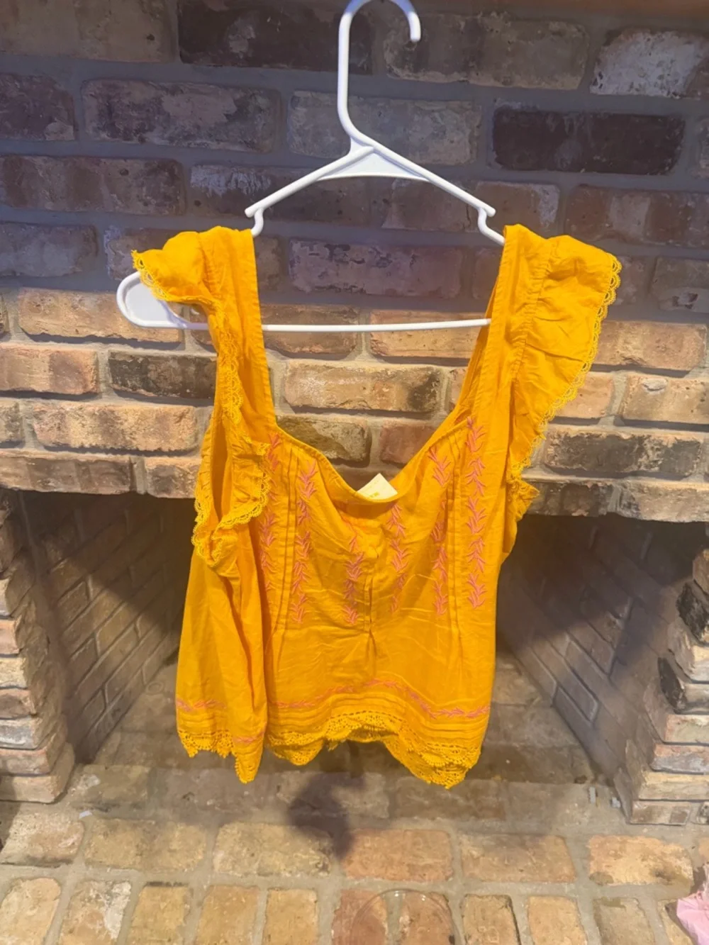 Women’s Yellow Embroidered Flutter Sleeve Top